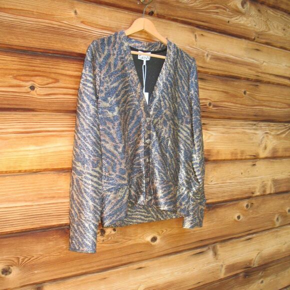NWT GANNI Metallic Jersey Animal Print Cardigan Top - Picture 3 of 9